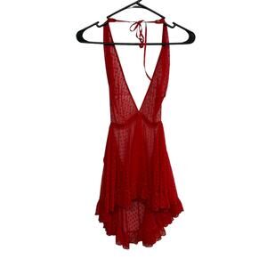 Romantic Glam Sheer Heart Mesh Halter Babydoll Lingerie Escanté Red 2X/3X